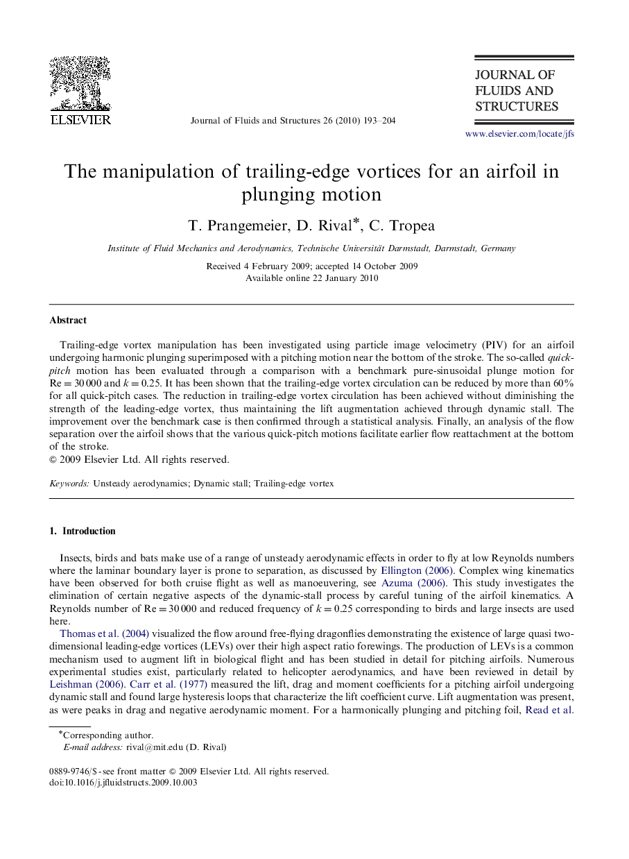 The manipulation of trailing-edge vortices for an airfoil in plunging motion