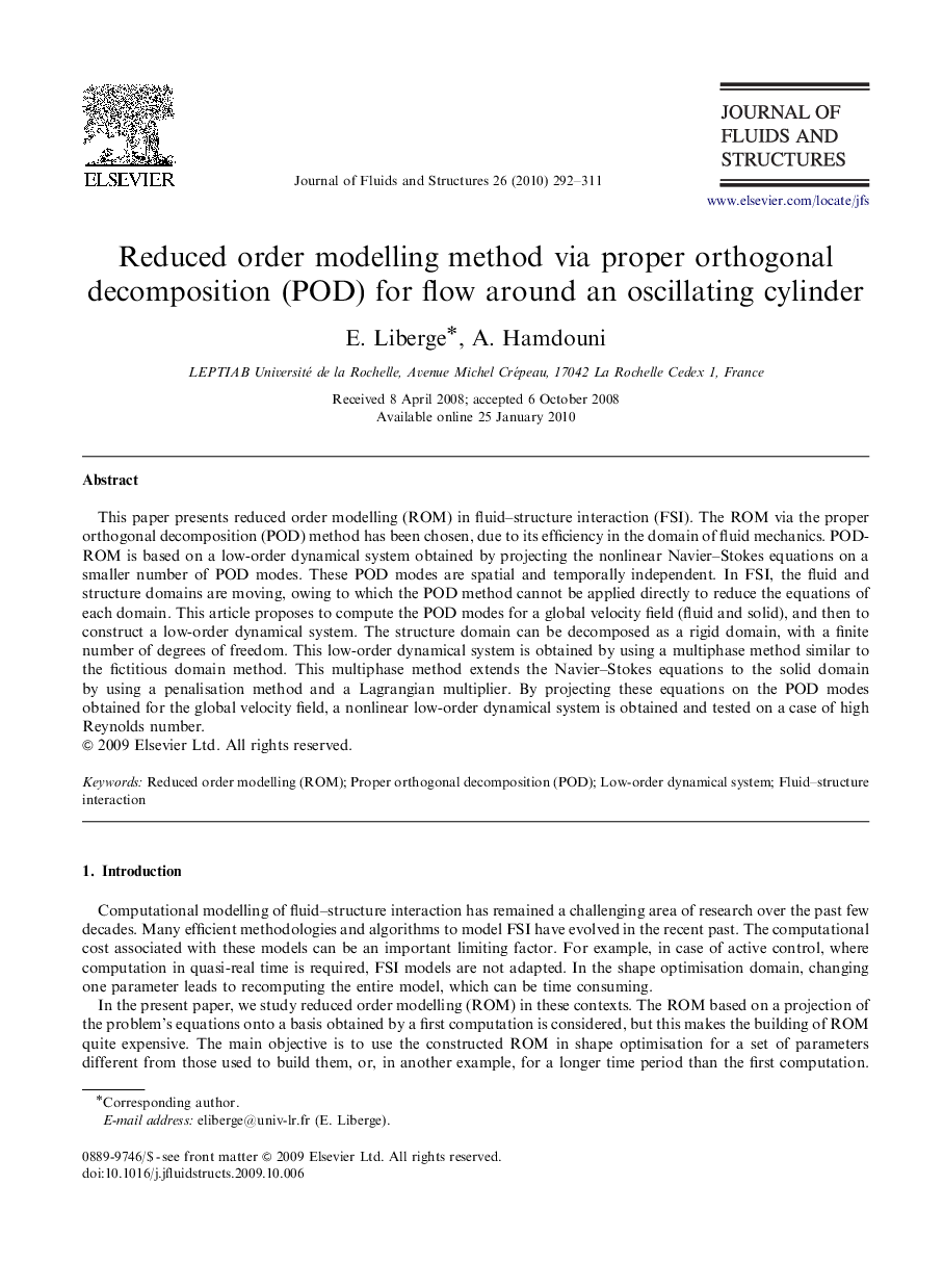 Reduced order modelling method via proper orthogonal decomposition (POD) for flow around an oscillating cylinder