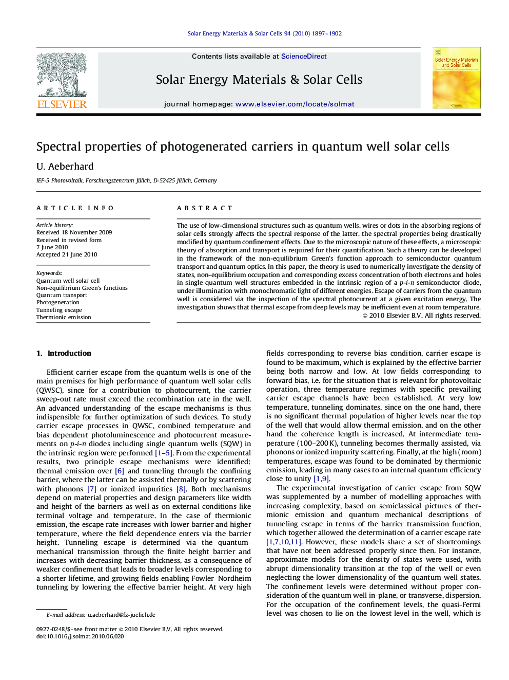 Spectral properties of photogenerated carriers in quantum well solar cells