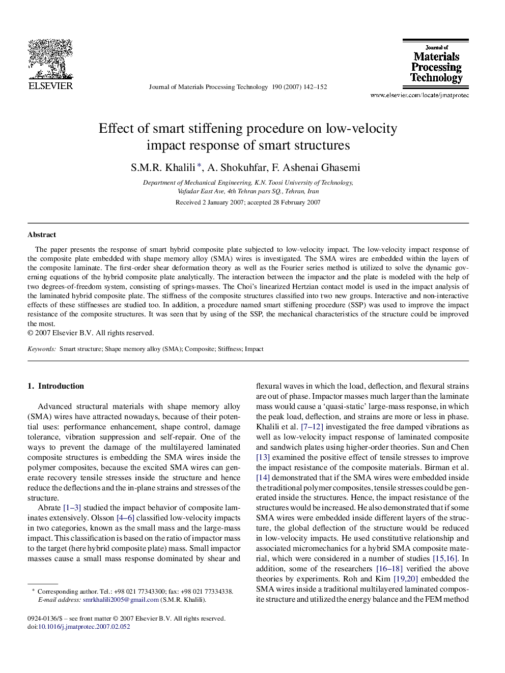 Effect of smart stiffening procedure on low-velocity impact response of smart structures