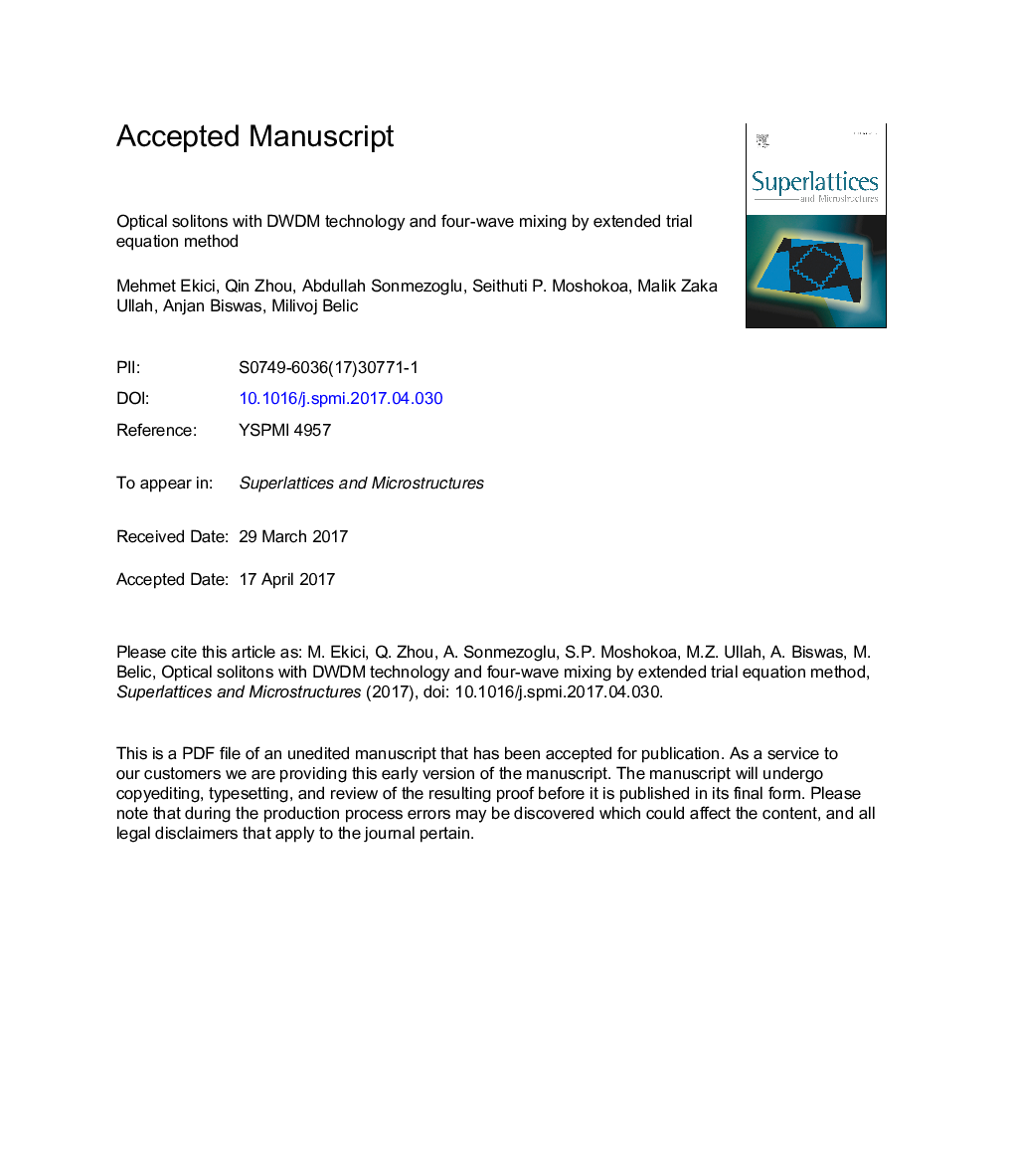 Optical solitons with DWDM technology and four-wave mixing