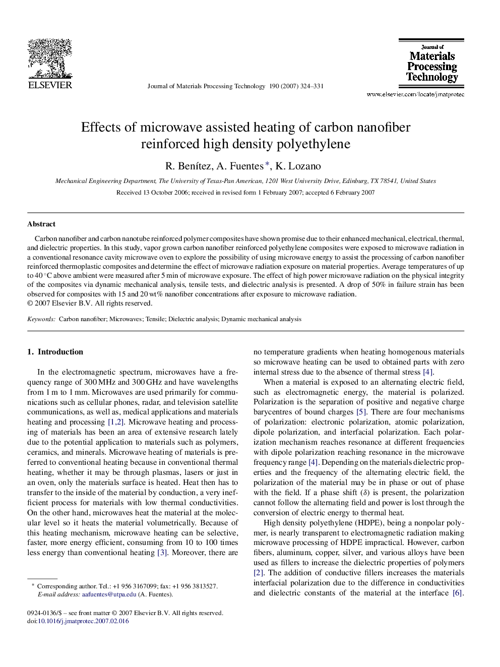 Effects of microwave assisted heating of carbon nanofiber reinforced high density polyethylene