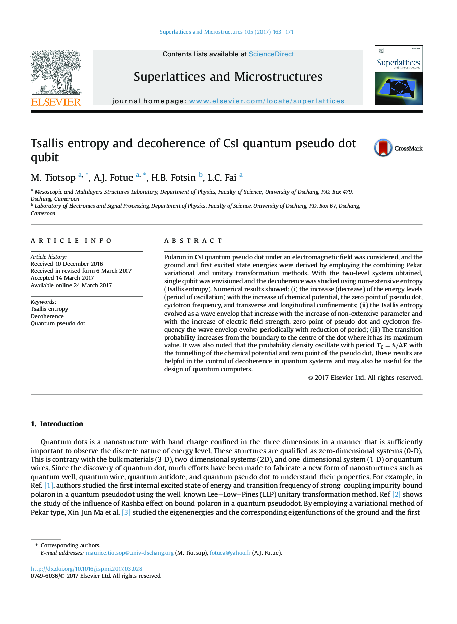 Tsallis entropy and decoherence of CsI quantum pseudo dot qubit