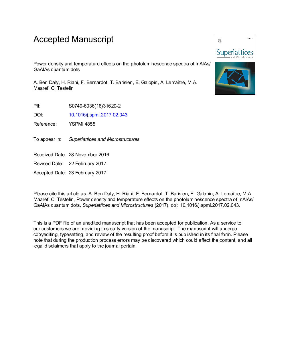 Power density and temperature effects on the photoluminescence spectra of InAlAs/GaAlAs quantum dots