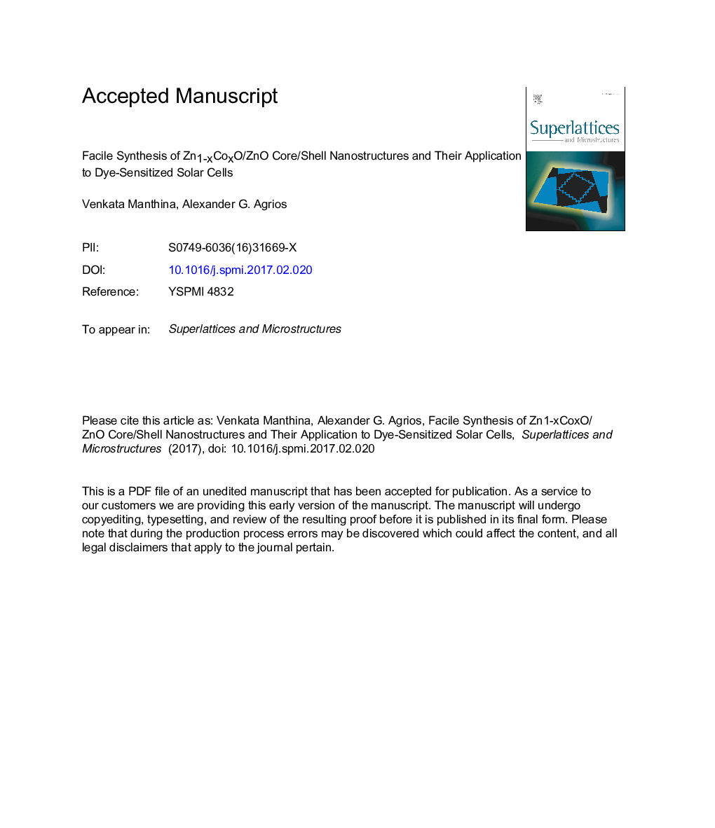 Facile synthesis of Zn1âxCoxO/ZnO core/shell nanostructures and their application to dye-sensitized solar cells