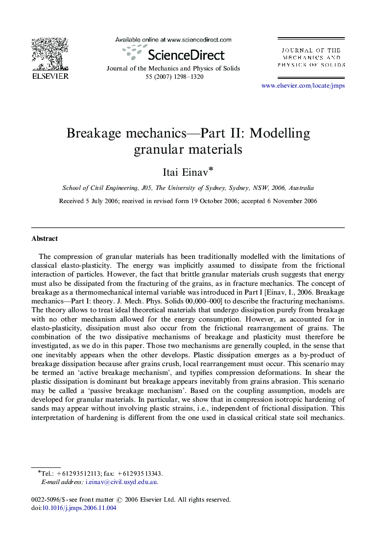 Breakage mechanics—Part II: Modelling granular materials