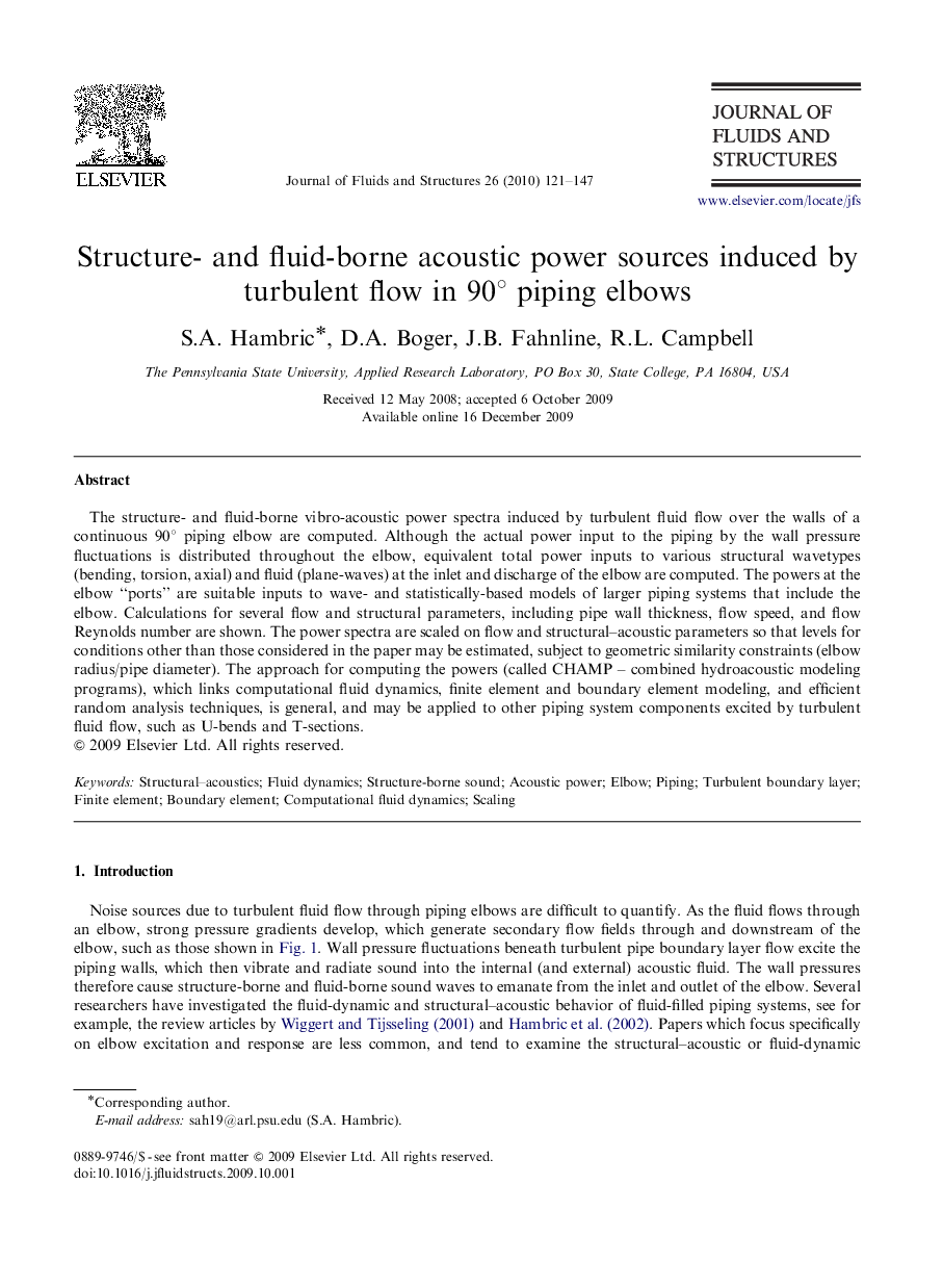 Structure- and fluid-borne acoustic power sources induced by turbulent flow in 90° piping elbows