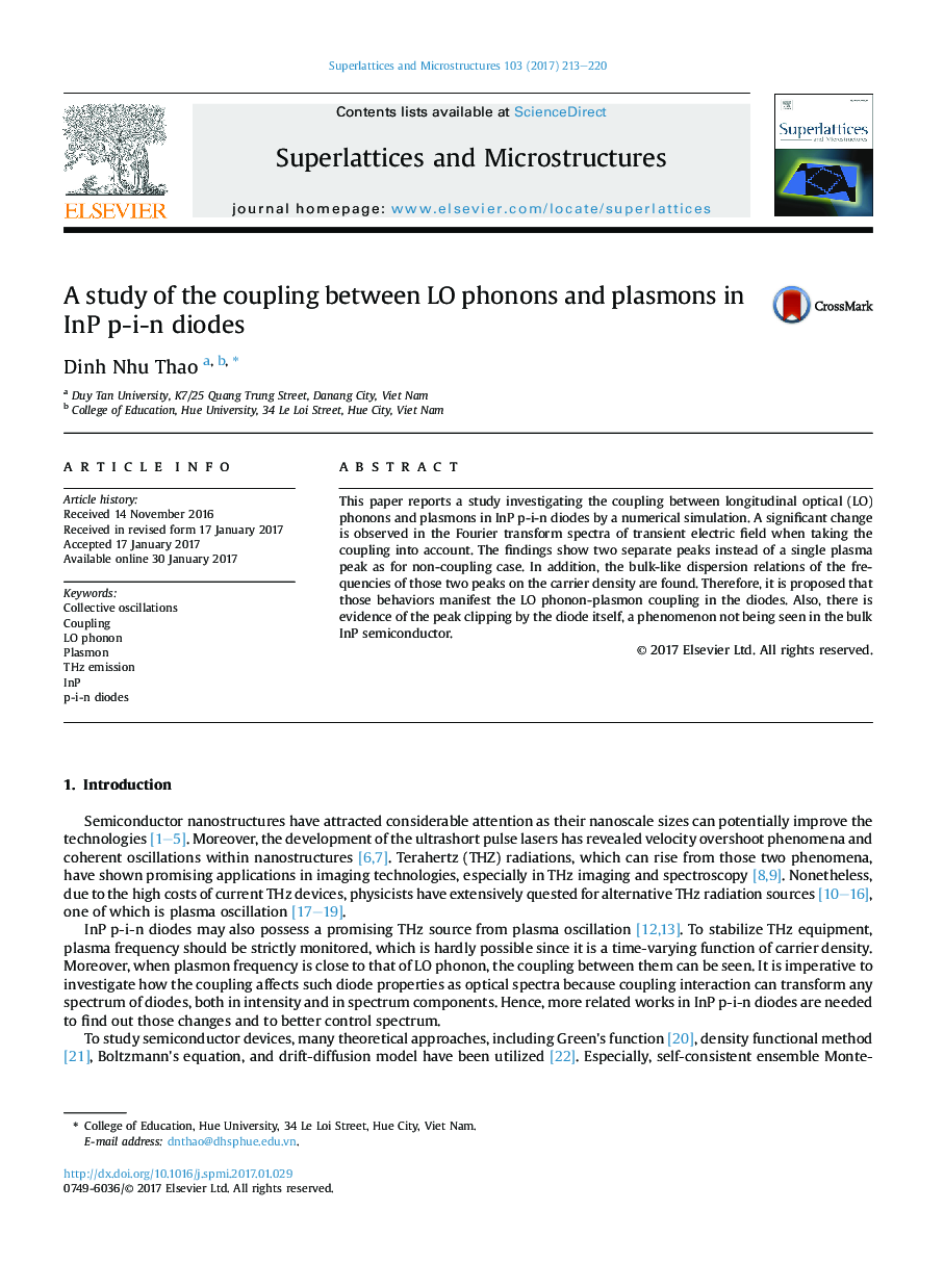 A study of the coupling between LO phonons and plasmons in InP p-i-n diodes