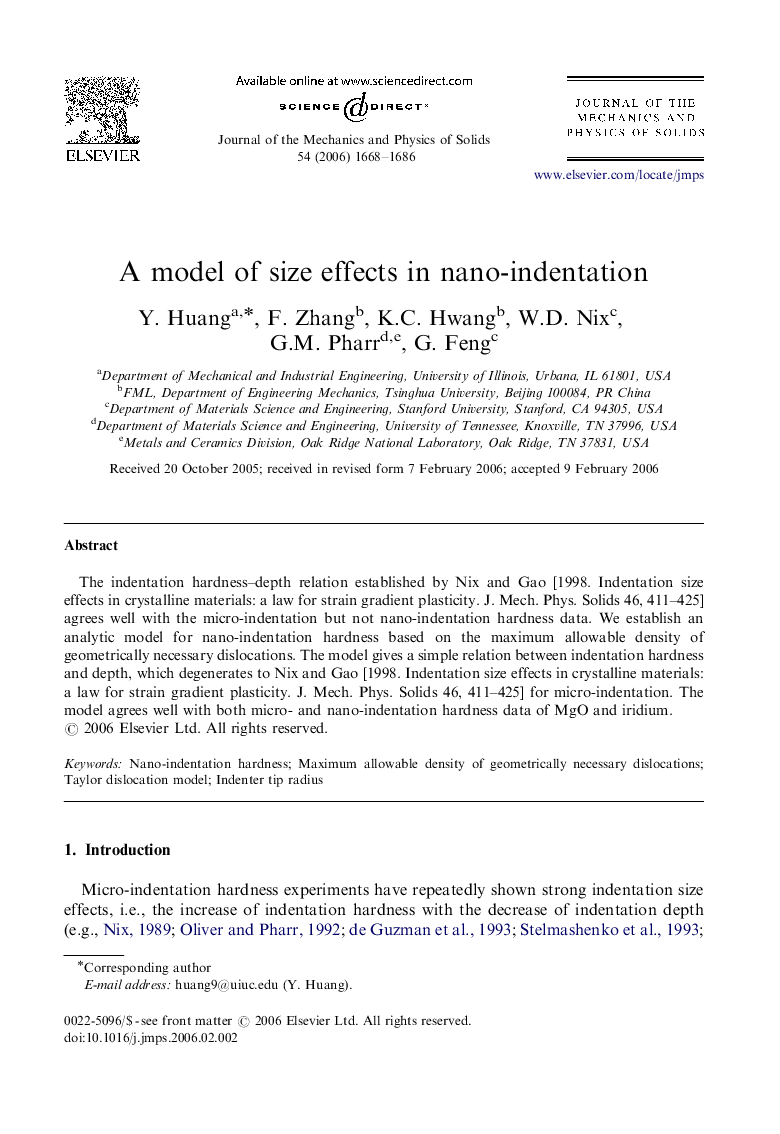 A model of size effects in nano-indentation