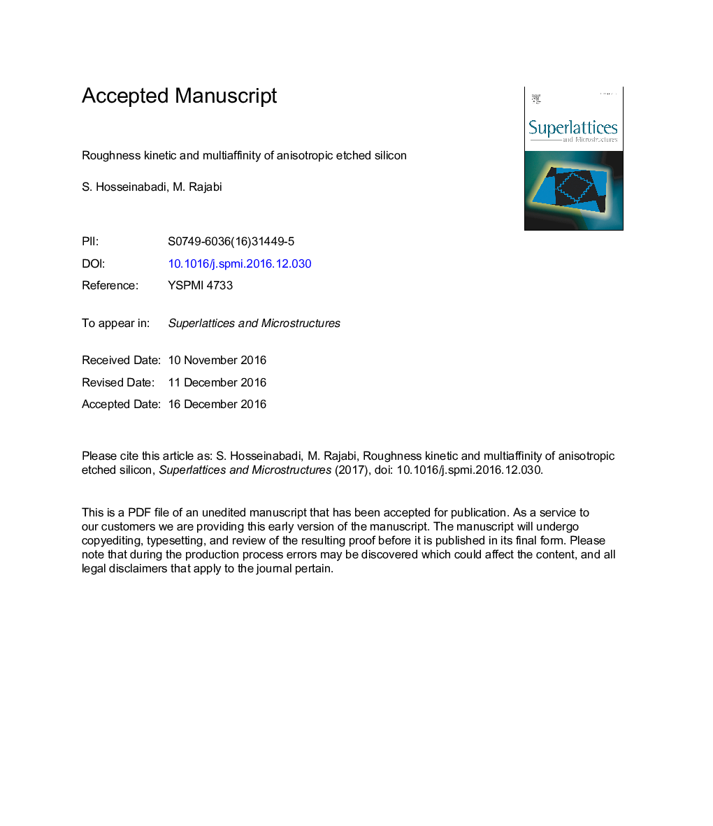 Roughness kinetic and multiaffinity of anisotropic etched silicon