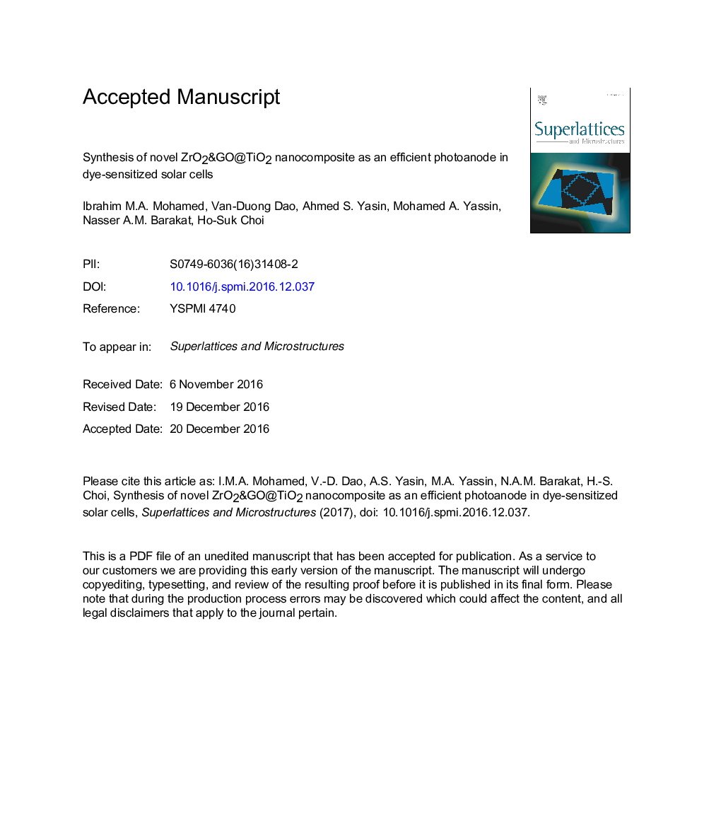 Synthesis of novel ZrO2&GO@TiO2 nanocomposite as an efficient photoanode in dye-sensitized solar cells