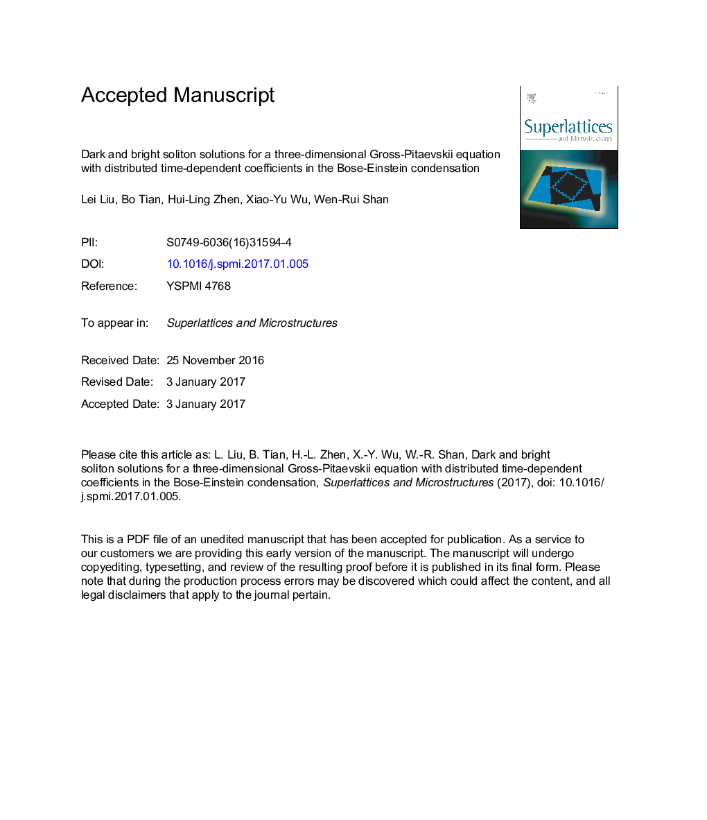 Dark and bright solitons for a three-dimensional Gross-Pitaevskii equation with distributed time-dependent coefficients in the Bose-Einstein condensation