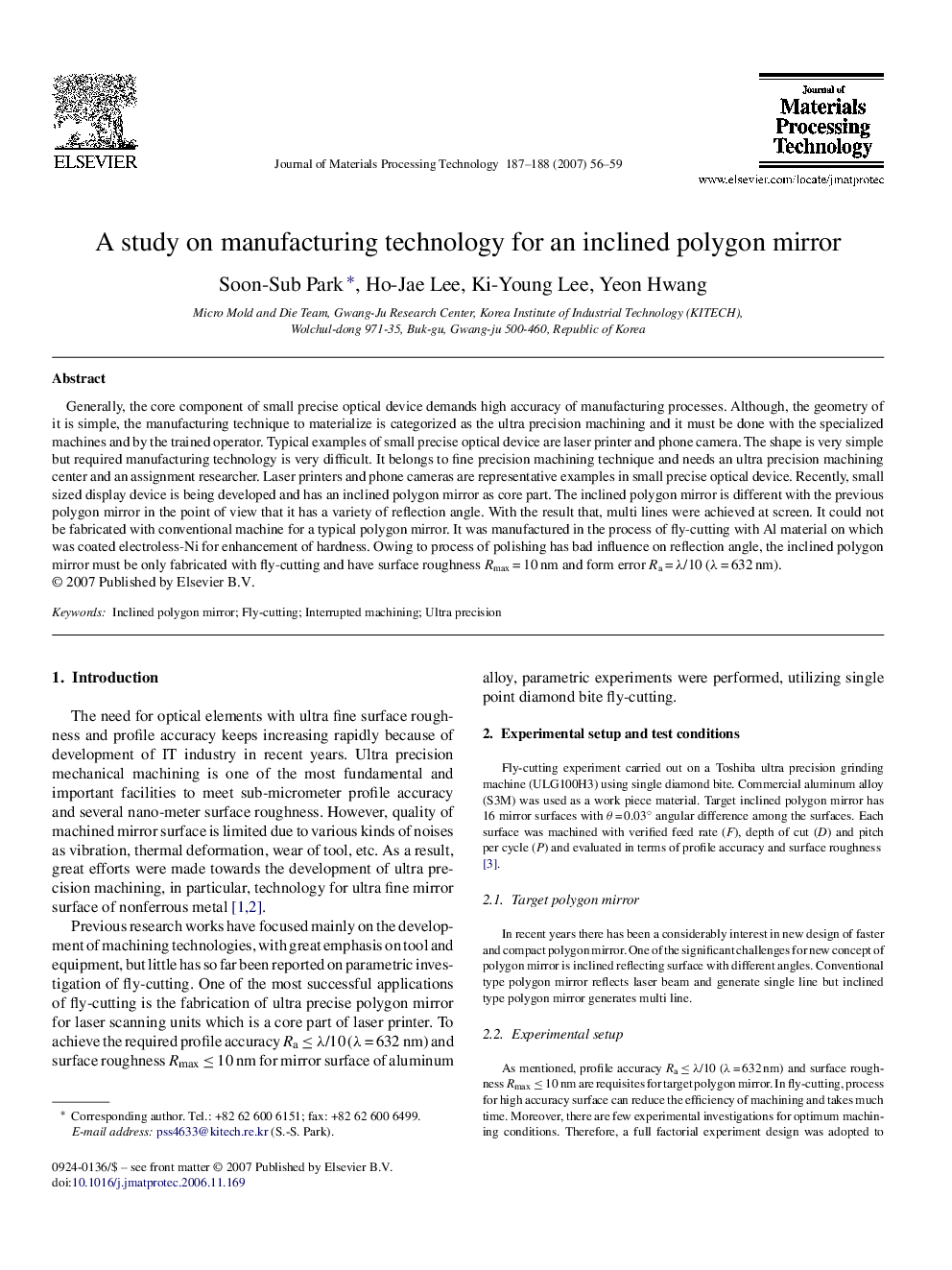 A study on manufacturing technology for an inclined polygon mirror