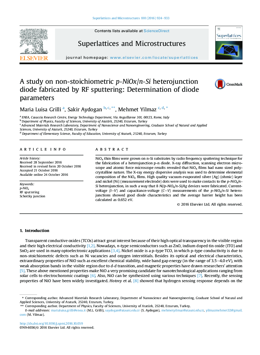 A study on non-stoichiometric p-NiOx/n-Si heterojunction diode fabricated by RF sputtering: Determination of diode parameters