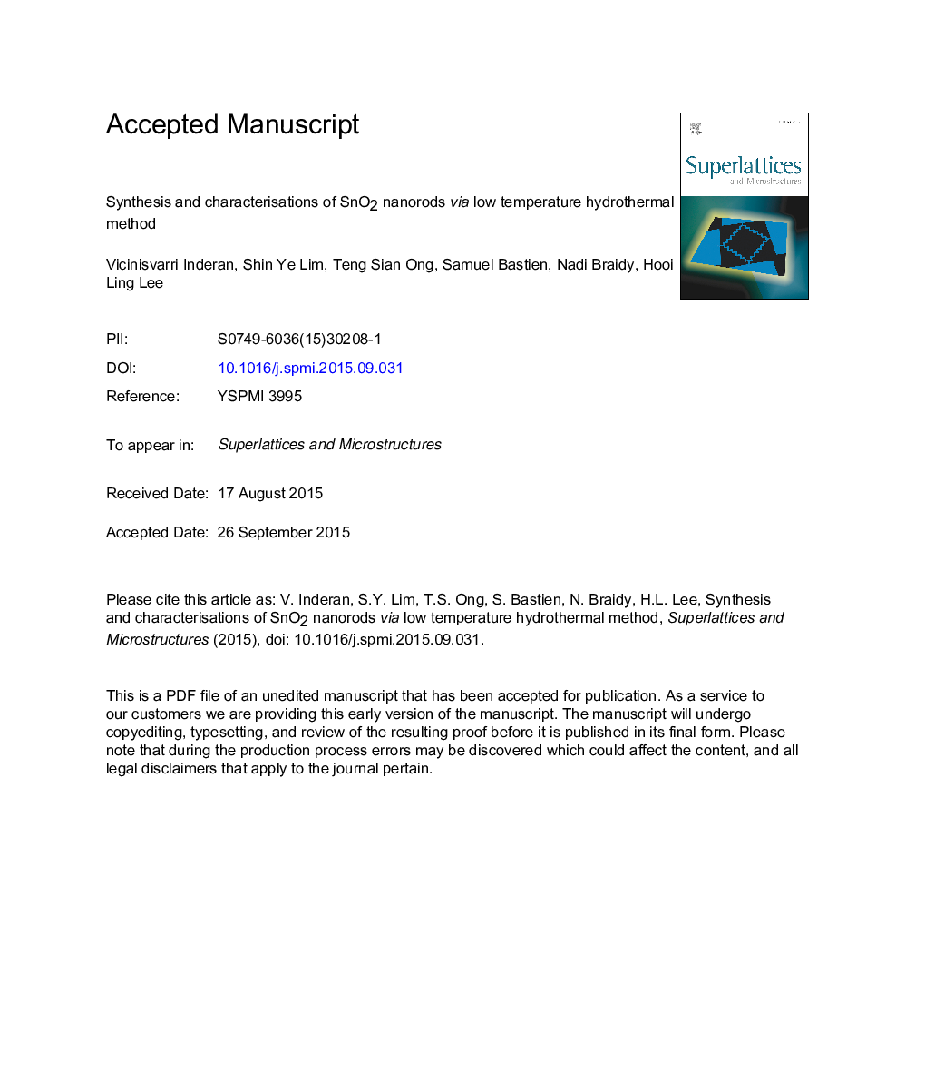 Synthesis and characterisations of SnO2 nanorods via low temperature hydrothermal method