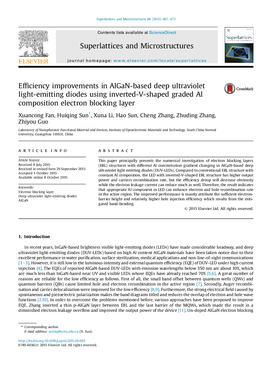 Efficiency improvements in AlGaN-based deep ultraviolet light-emitting diodes using inverted-V-shaped graded Al composition electron blocking layer