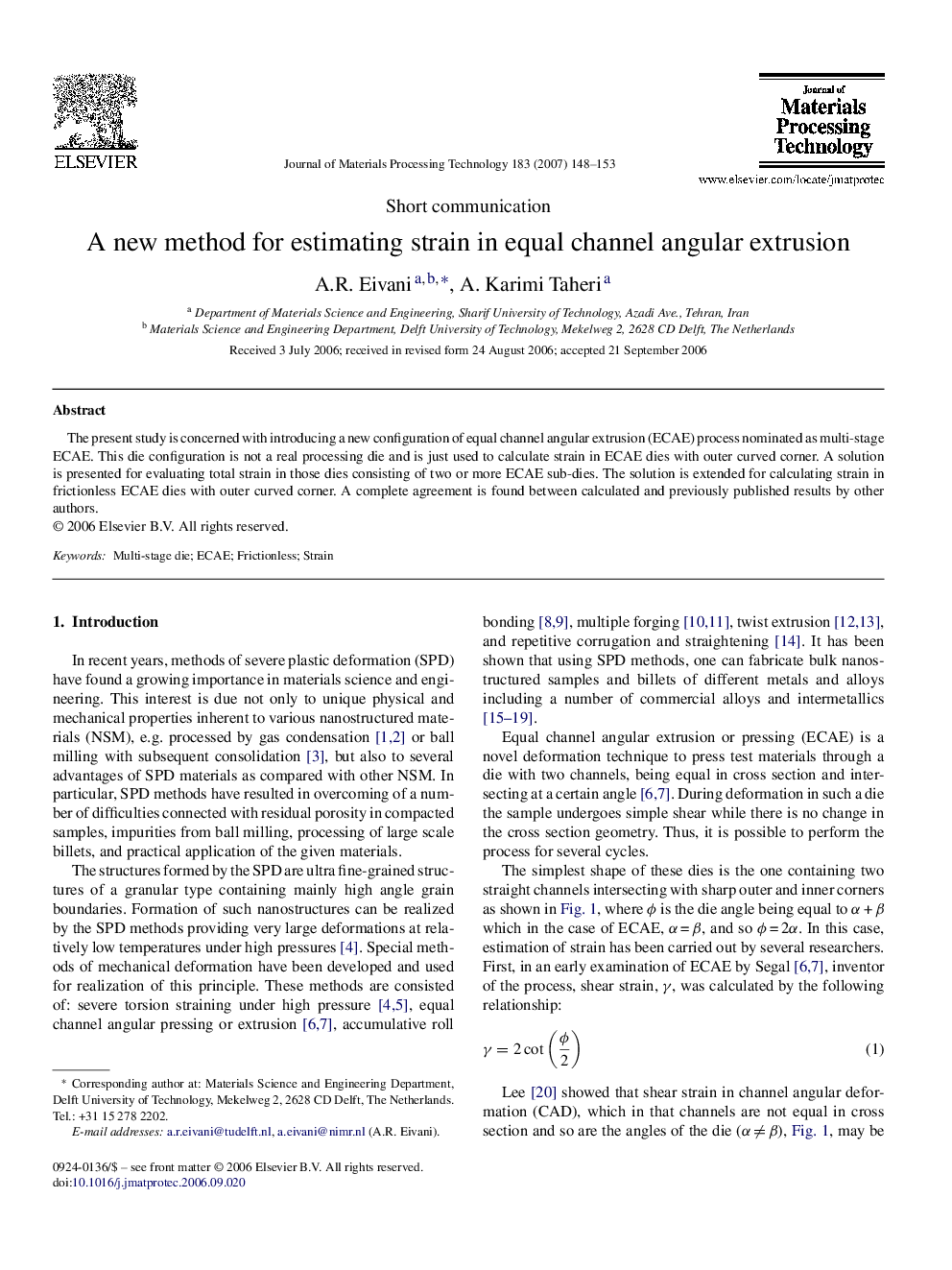 A new method for estimating strain in equal channel angular extrusion