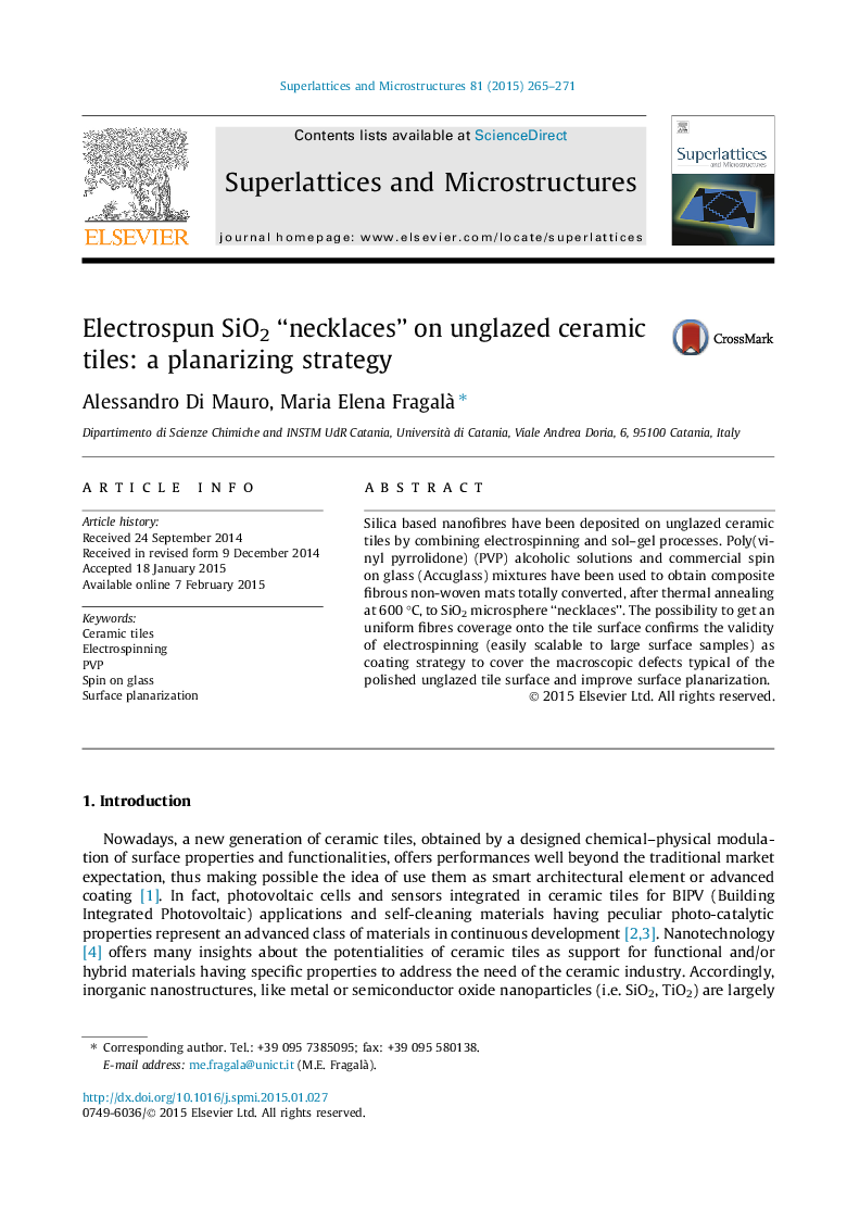 Electrospun SiO2 “necklaces” on unglazed ceramic tiles: a planarizing strategy