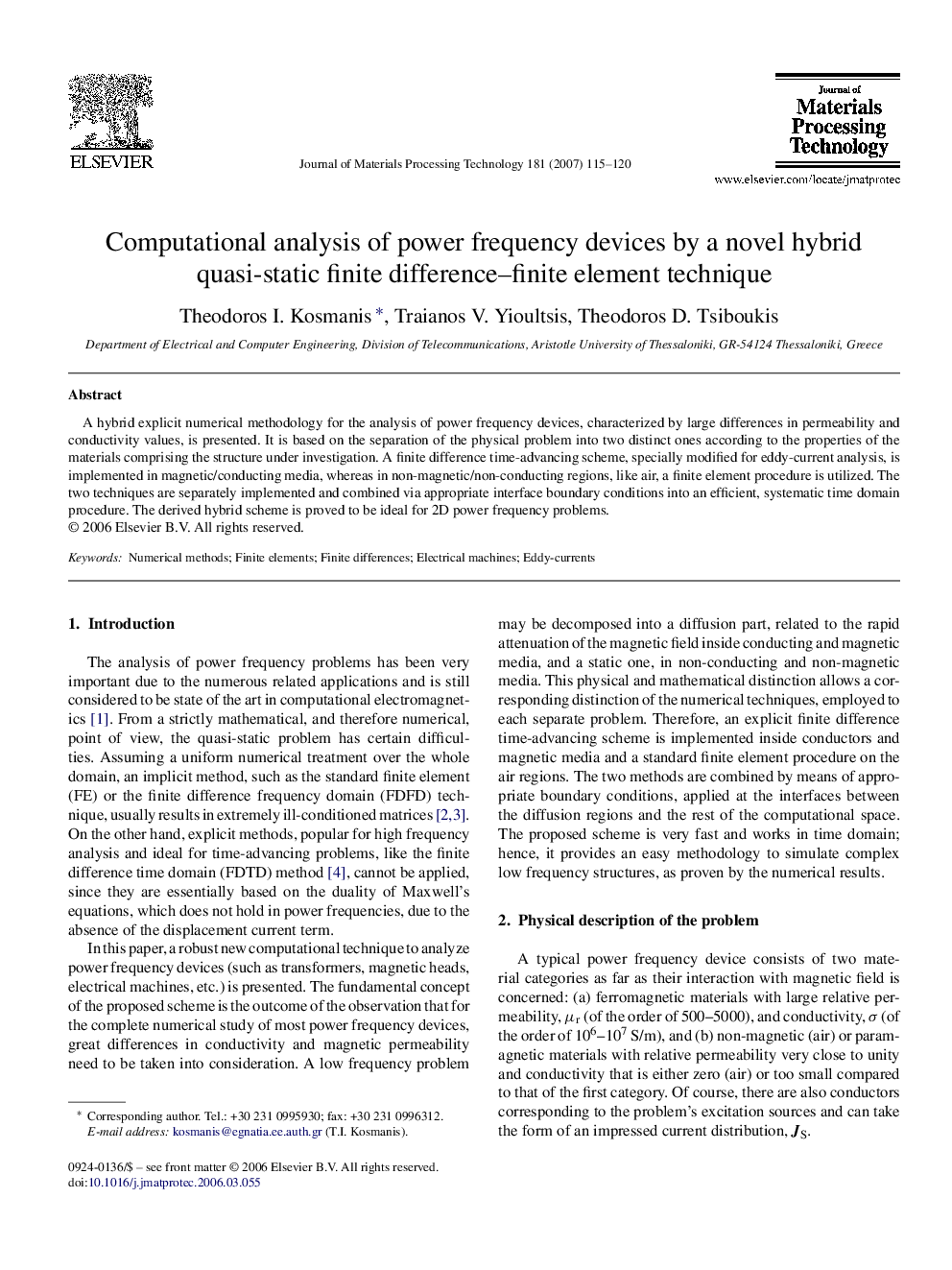 Computational analysis of power frequency devices by a novel hybrid quasi-static finite difference–finite element technique
