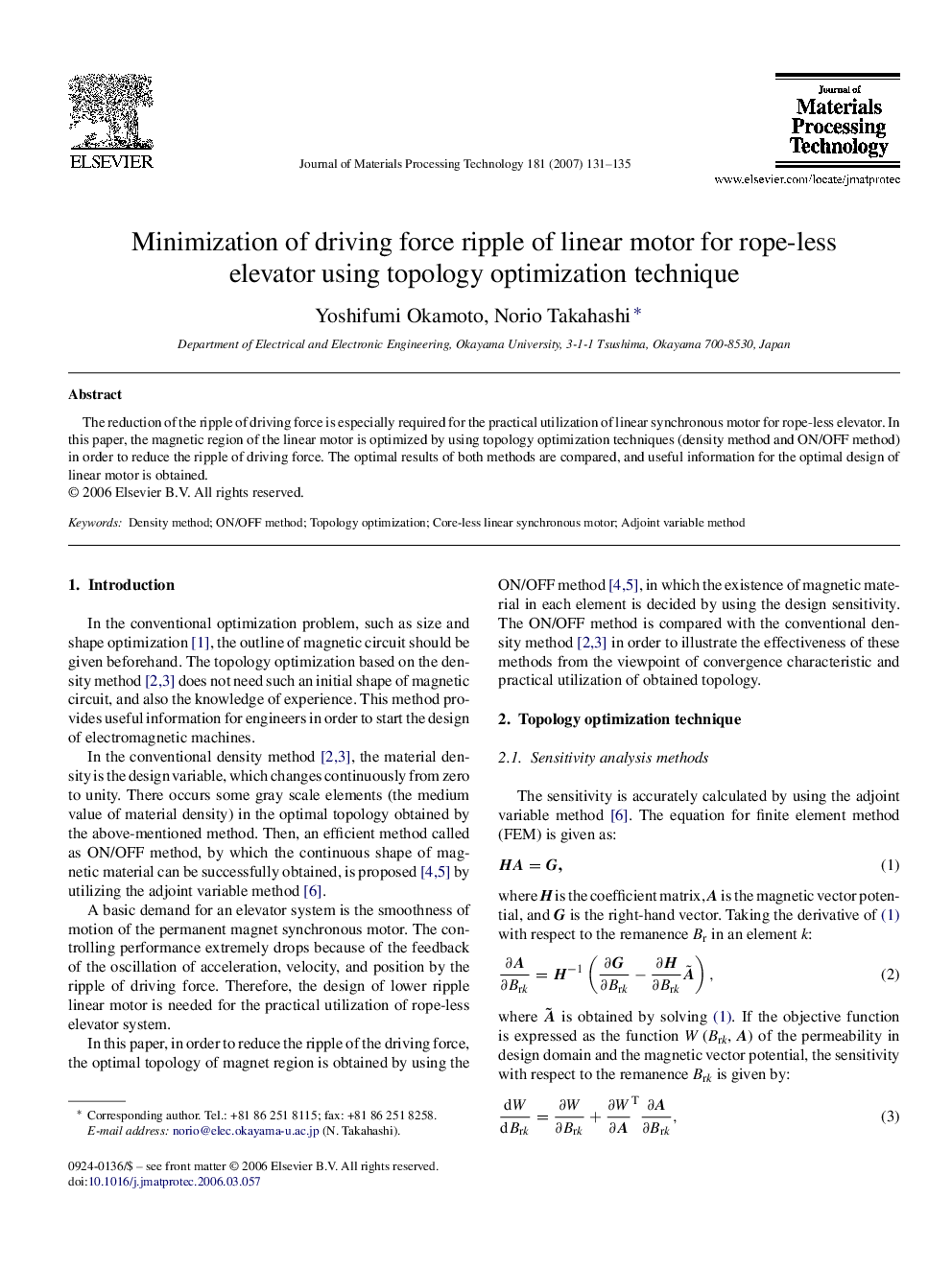 Minimization of driving force ripple of linear motor for rope-less elevator using topology optimization technique