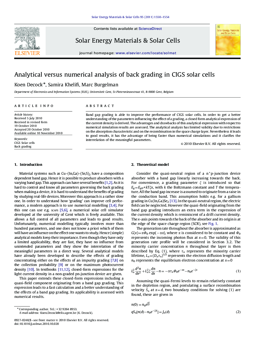Analytical versus numerical analysis of back grading in CIGS solar cells
