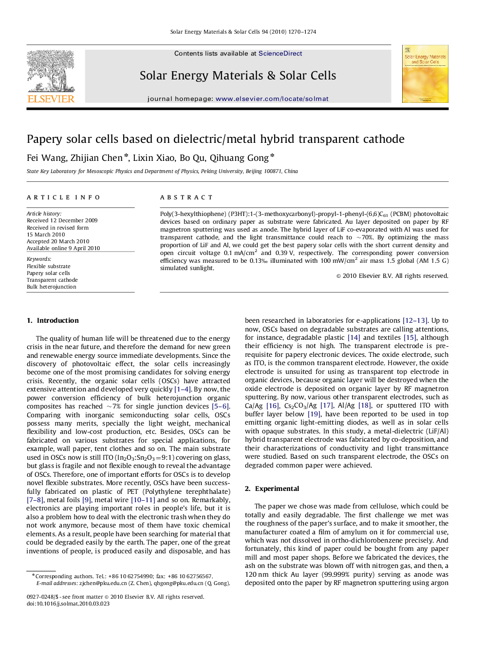 Papery solar cells based on dielectric/metal hybrid transparent cathode