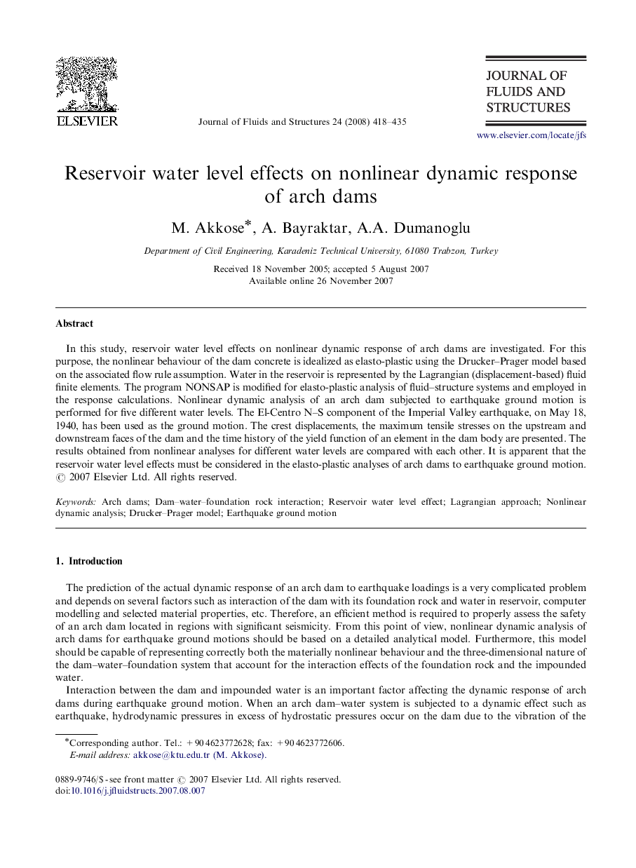 Reservoir water level effects on nonlinear dynamic response of arch dams