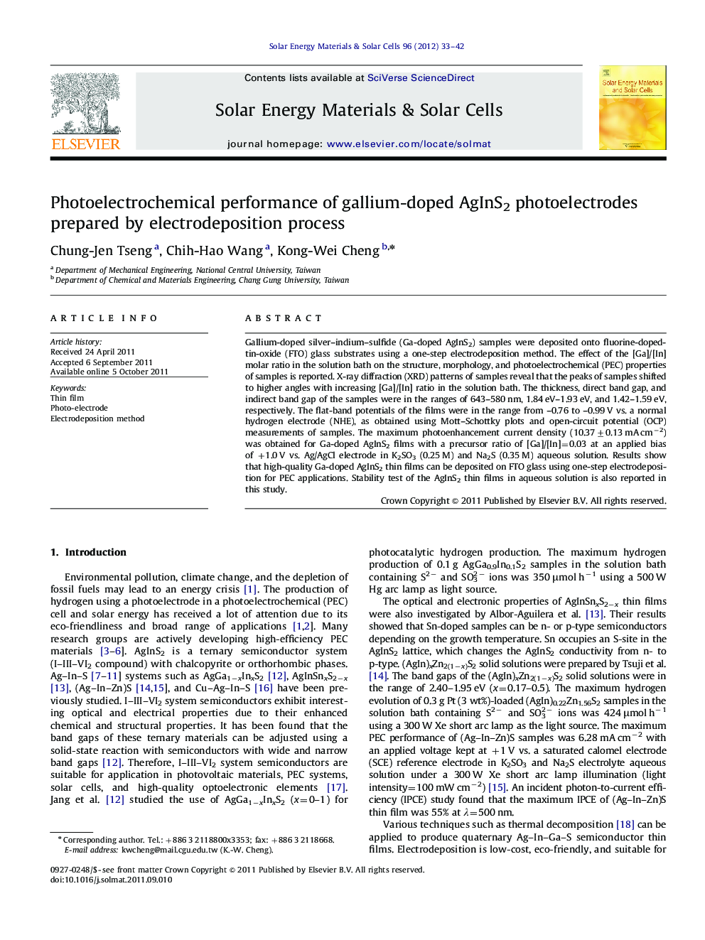 Photoelectrochemical performance of gallium-doped AgInS2 photoelectrodes prepared by electrodeposition process