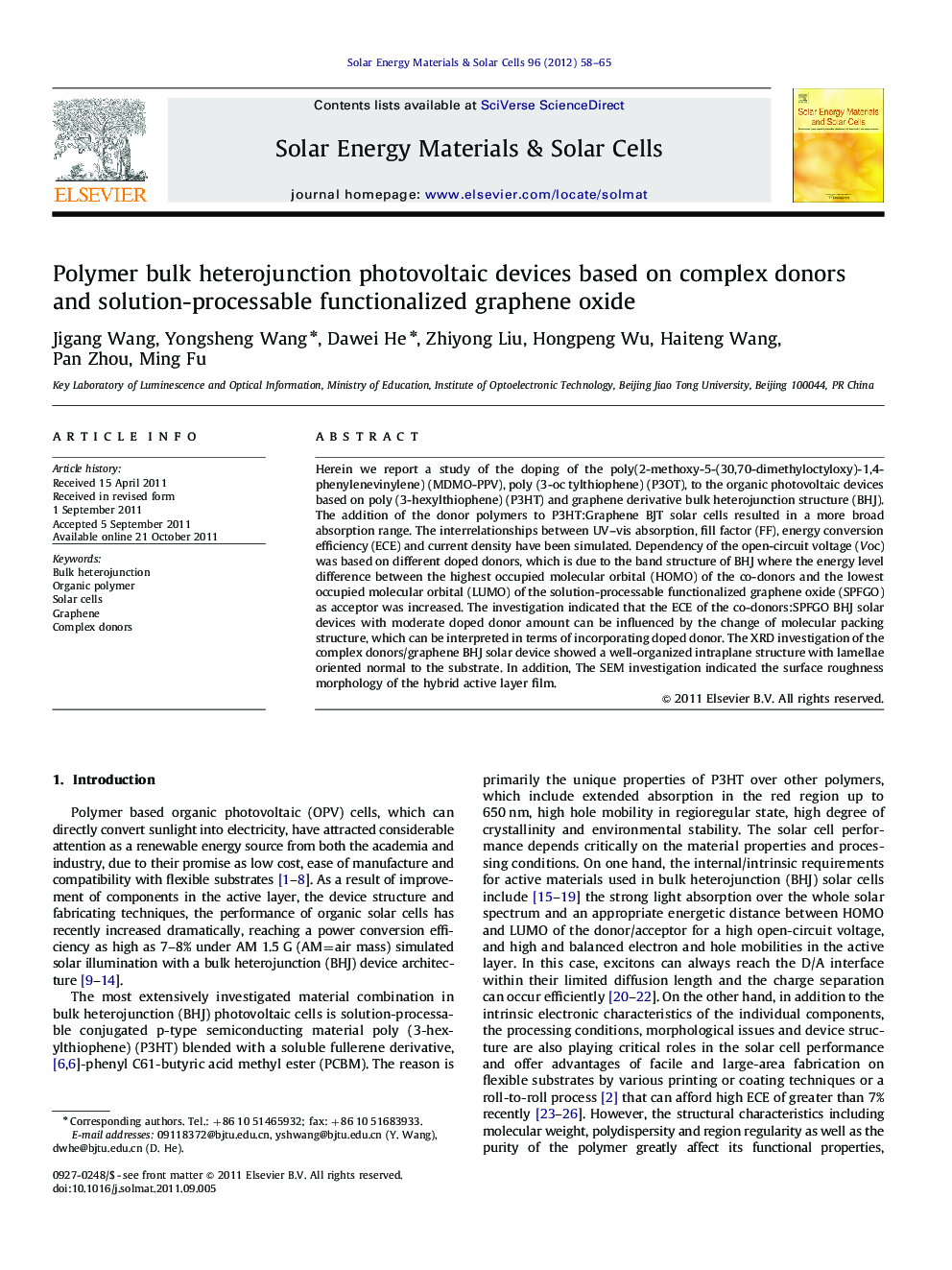 Polymer bulk heterojunction photovoltaic devices based on complex donors and solution-processable functionalized graphene oxide