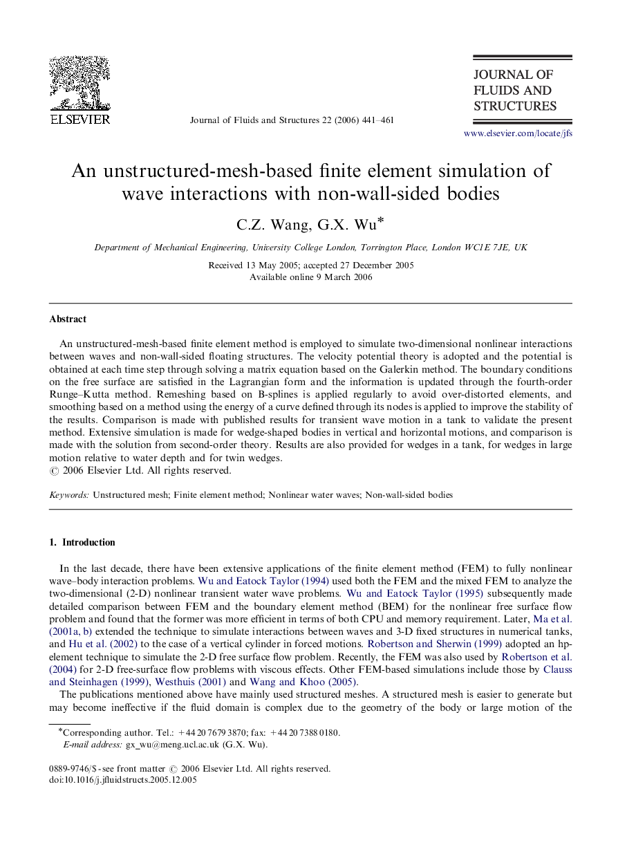 An unstructured-mesh-based finite element simulation of wave interactions with non-wall-sided bodies