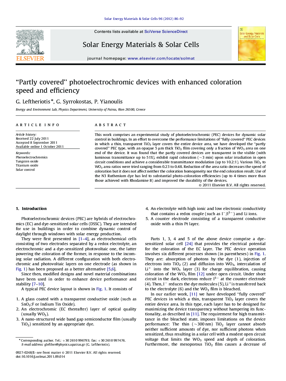 “Partly covered” photoelectrochromic devices with enhanced coloration speed and efficiency