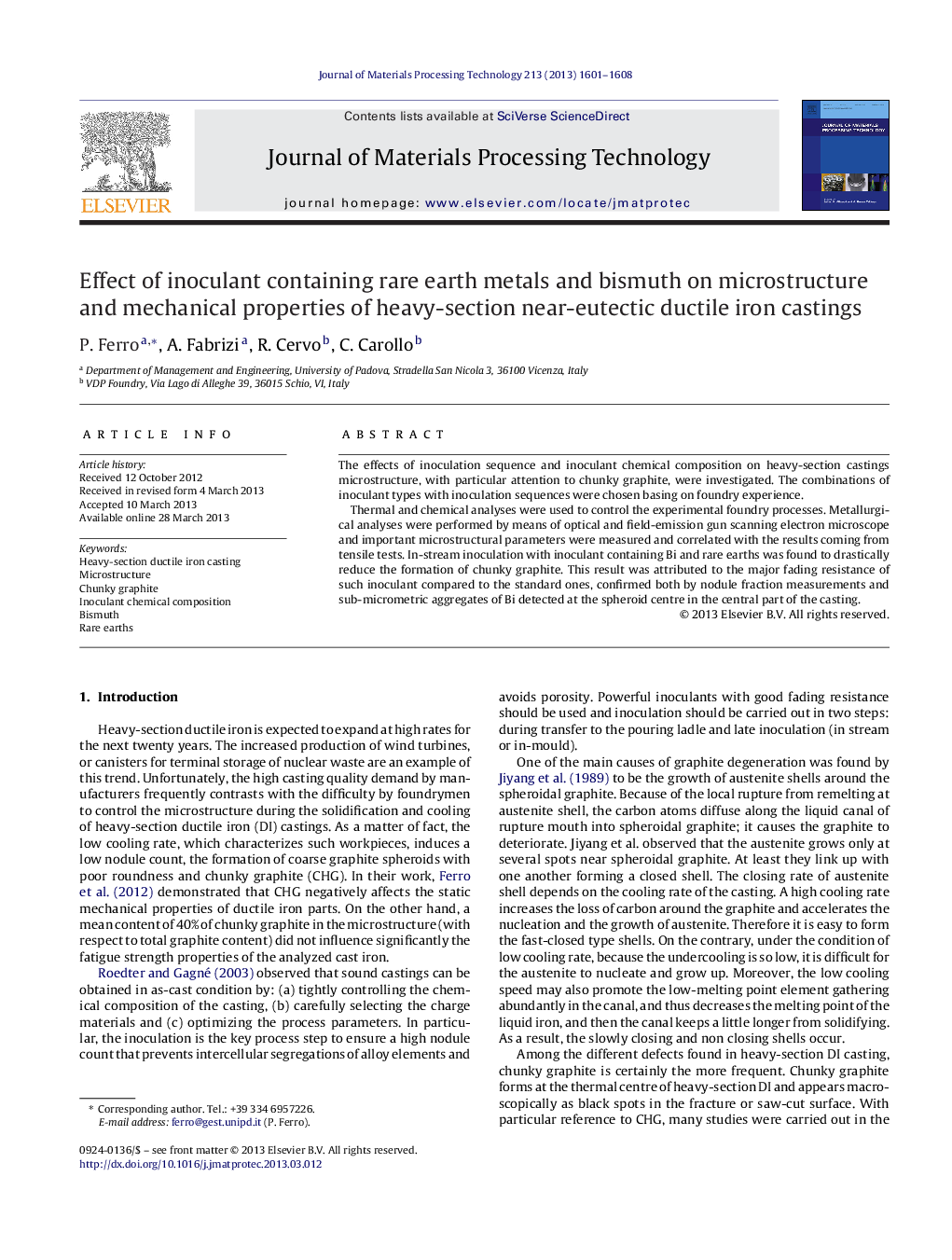 Effect of inoculant containing rare earth metals and bismuth on microstructure and mechanical properties of heavy-section near-eutectic ductile iron castings