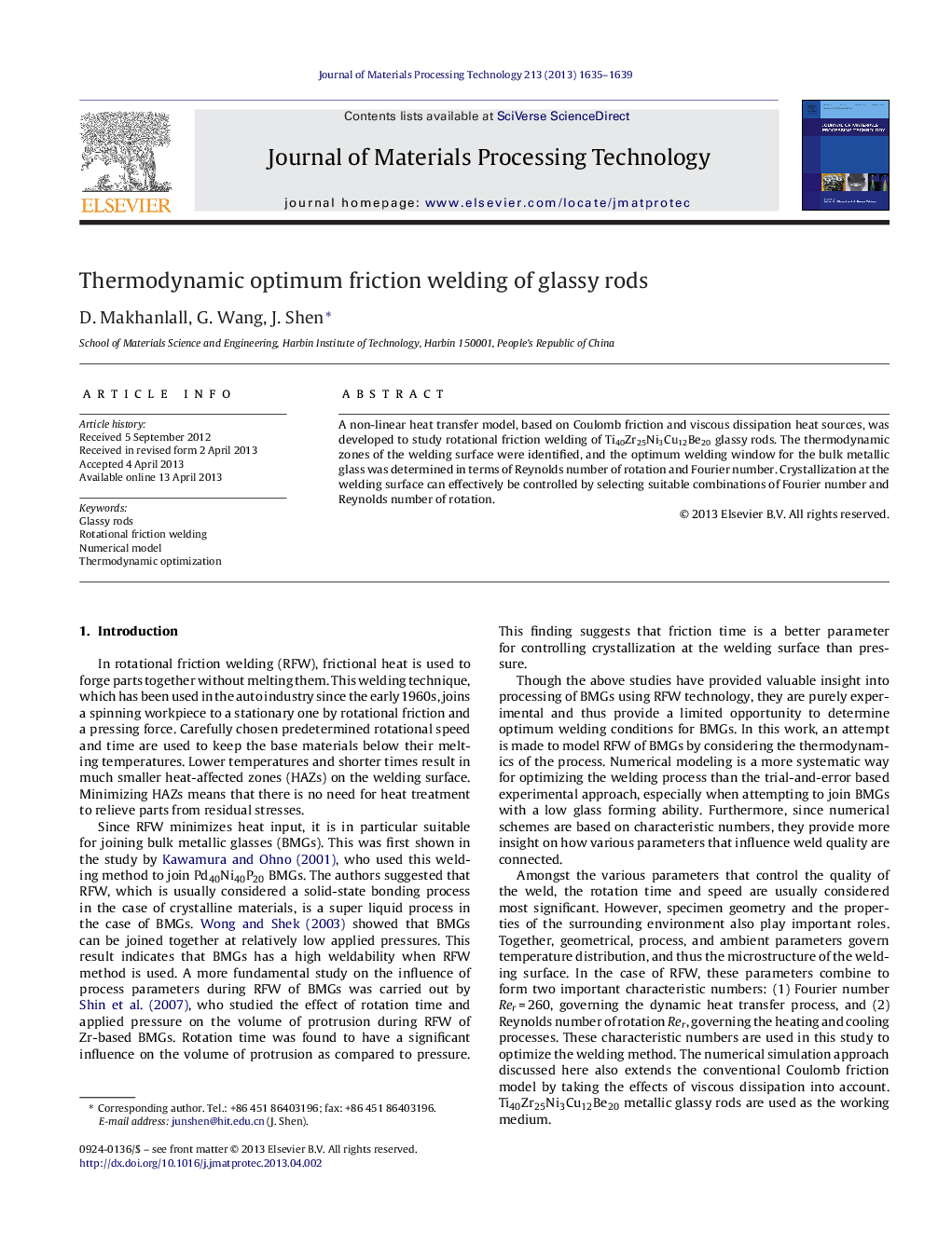 Thermodynamic optimum friction welding of glassy rods