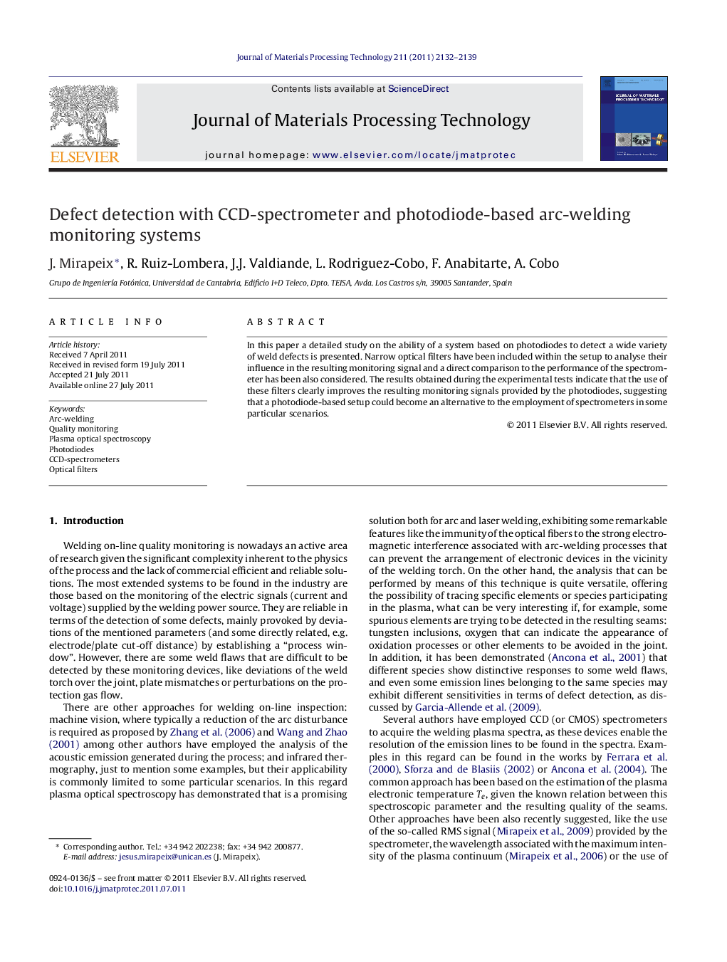 Defect detection with CCD-spectrometer and photodiode-based arc-welding monitoring systems