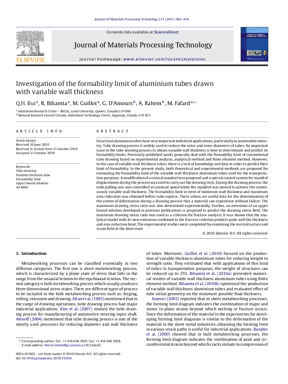 Investigation of the formability limit of aluminium tubes drawn with variable wall thickness