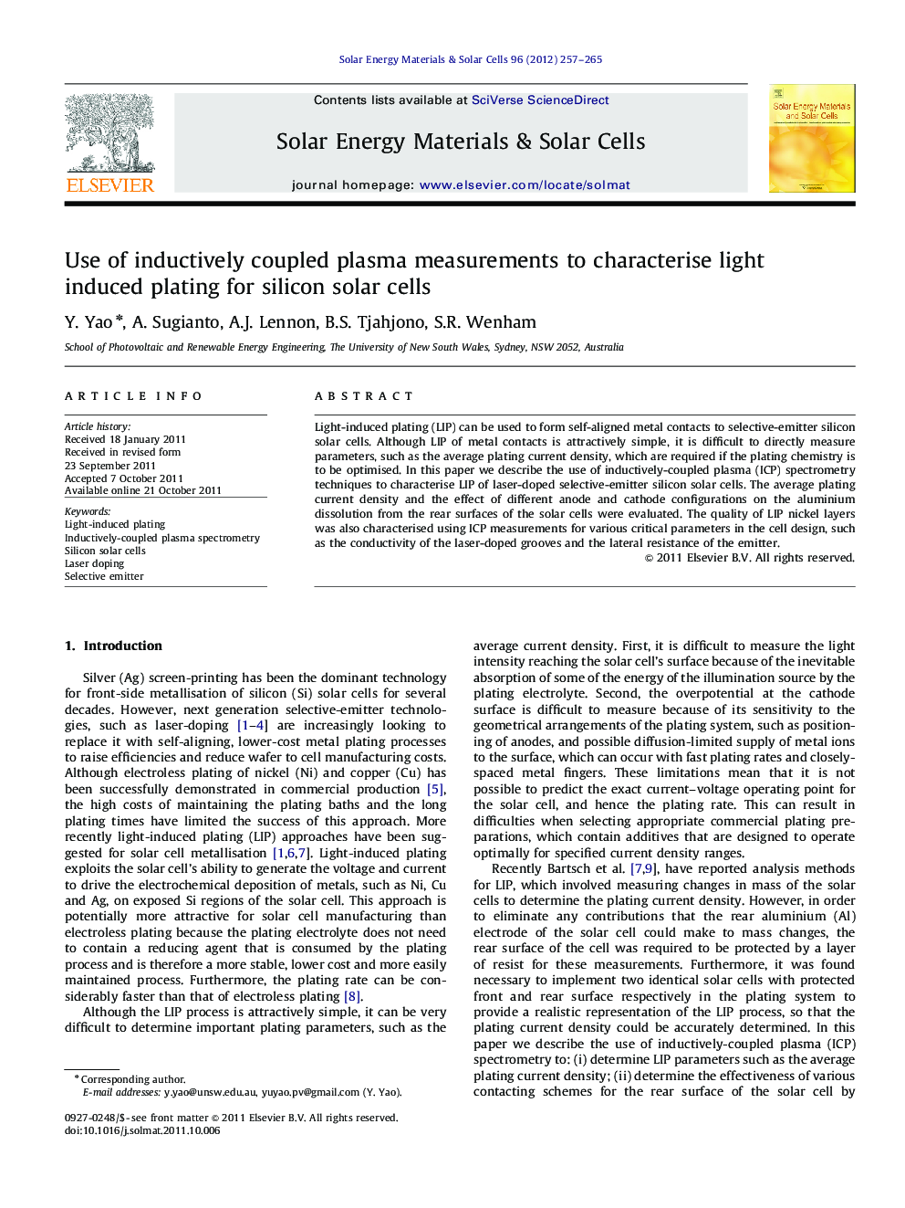 Use of inductively coupled plasma measurements to characterise light induced plating for silicon solar cells