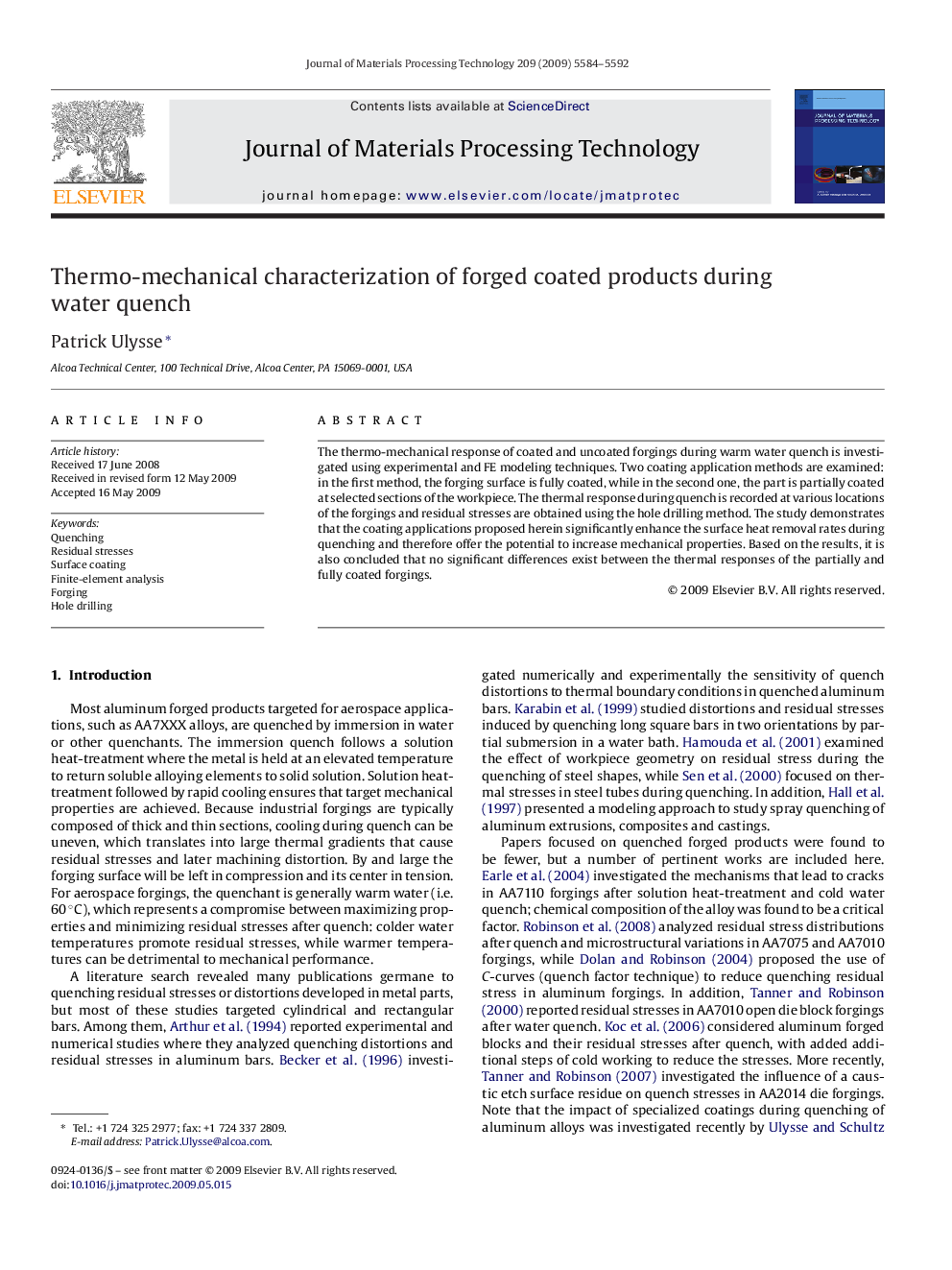 Thermo-mechanical characterization of forged coated products during water quench