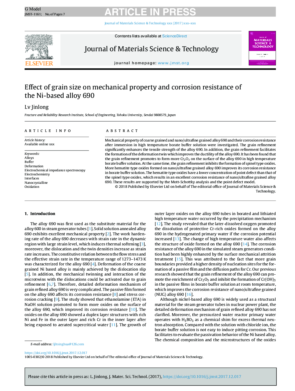 Effect of grain size on mechanical property and corrosion resistance of the Ni-based alloy 690