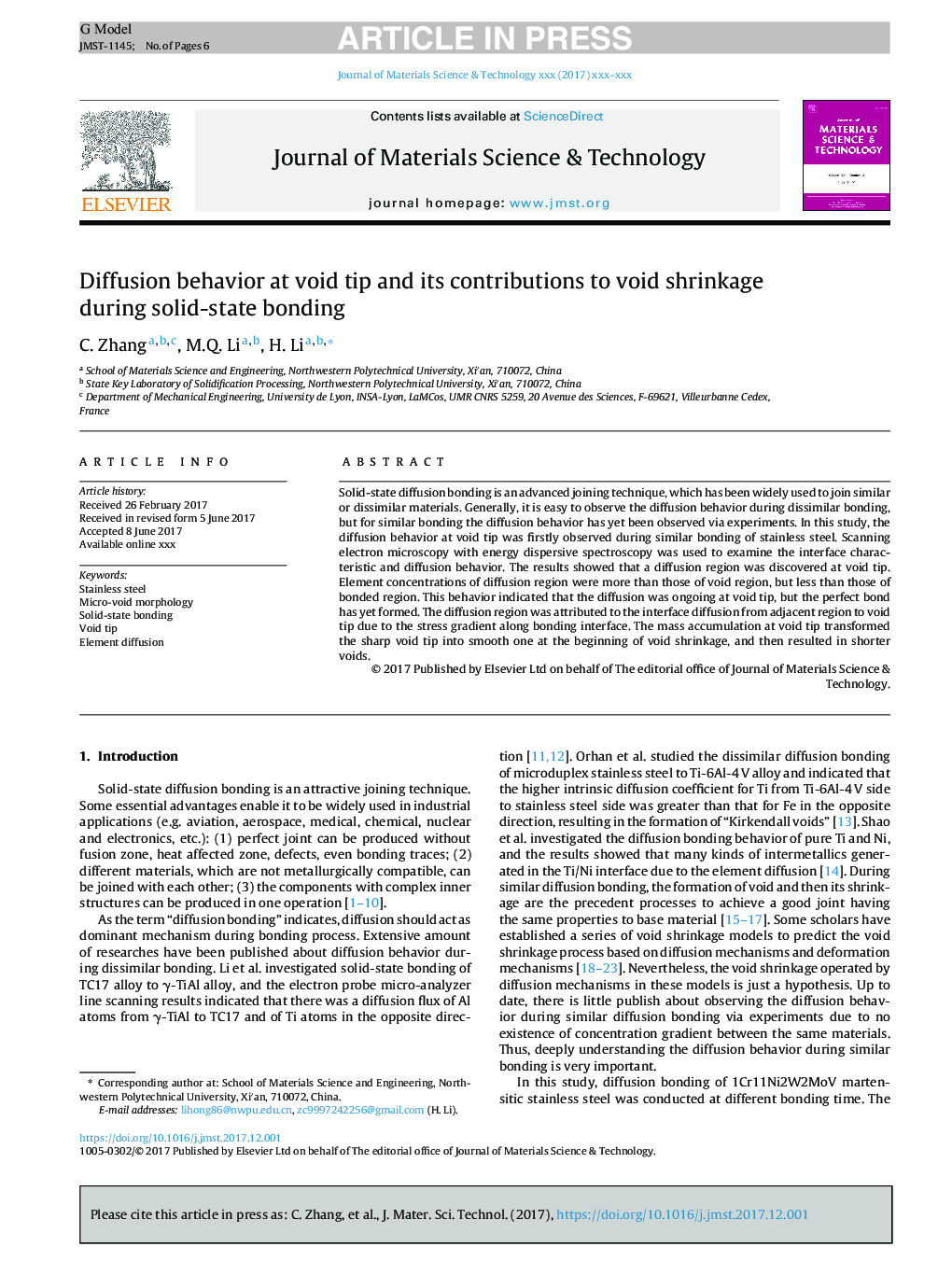 Diffusion behavior at void tip and its contributions to void shrinkage during solid-state bonding