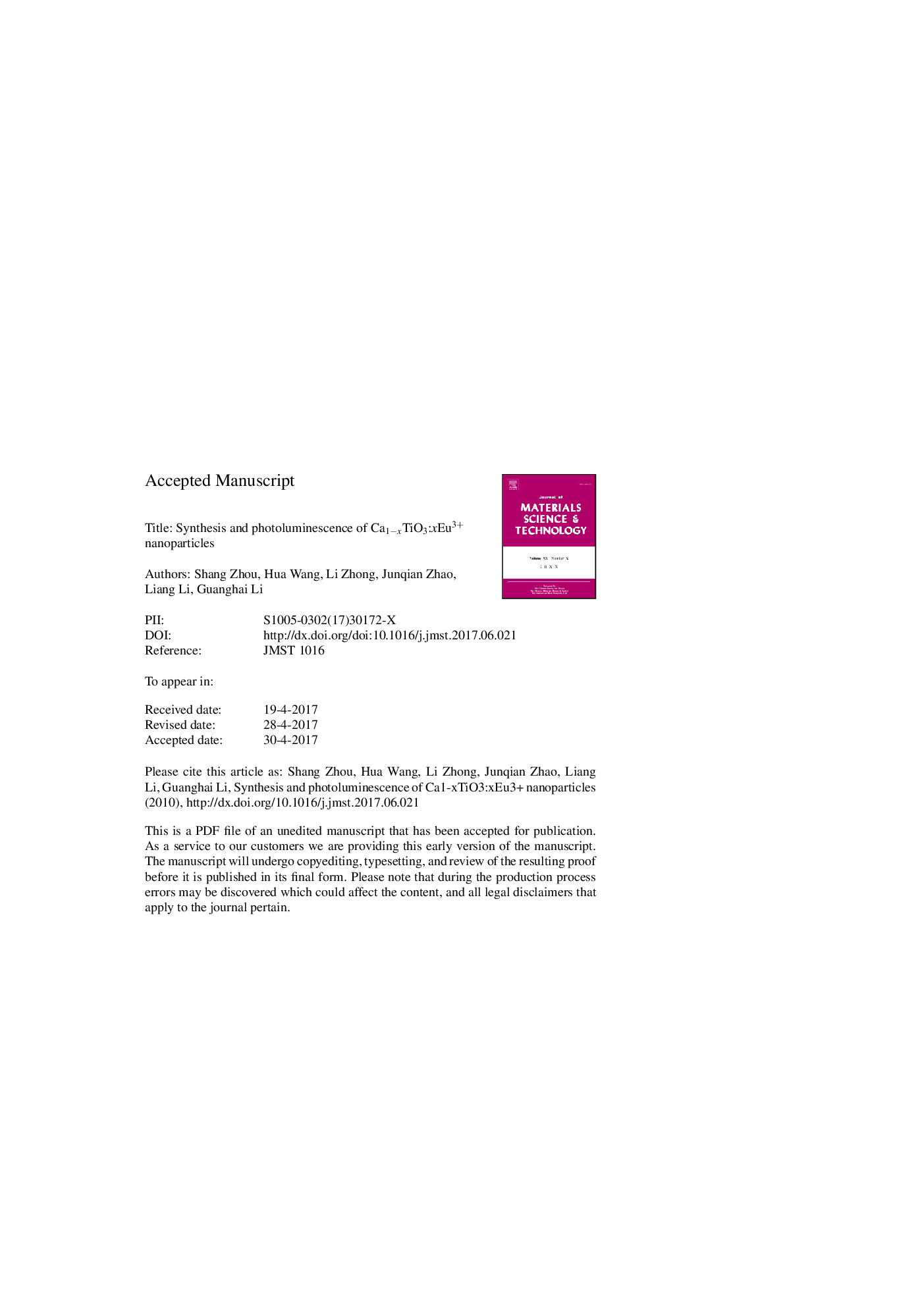 Synthesis and photoluminescence of Ca1-xTiO3:xEu3+ nanoparticles