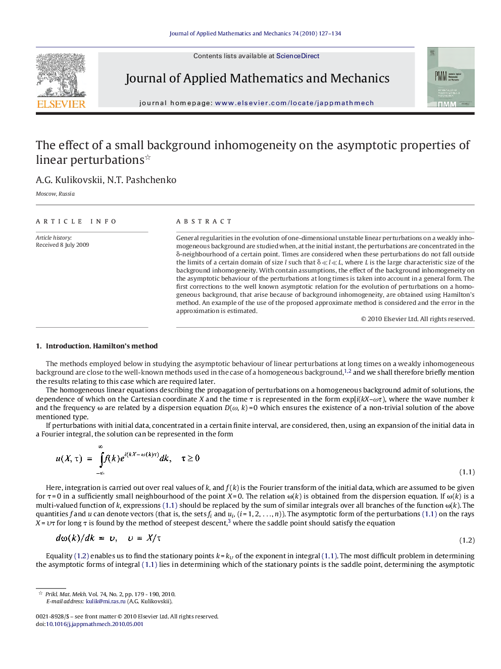 عکس صفحه اول مقاله: The effect of a small background inhomogeneity on the asymptotic properties of linear perturbations The effect of a small background inhomogeneity on the asymptotic properties of linear perturbations