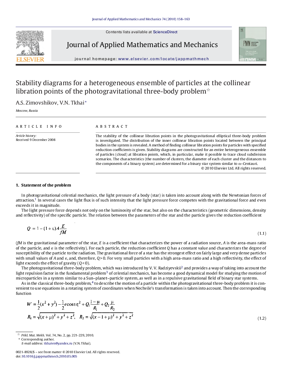 عکس صفحه اول مقاله: Stability diagrams for a heterogeneous ensemble of particles at the collinear libration points of the photogravitational three-body problem Stability diagrams for a heterogeneous ensemble of particles at the collinear libration points of the photogravitational three-body problem