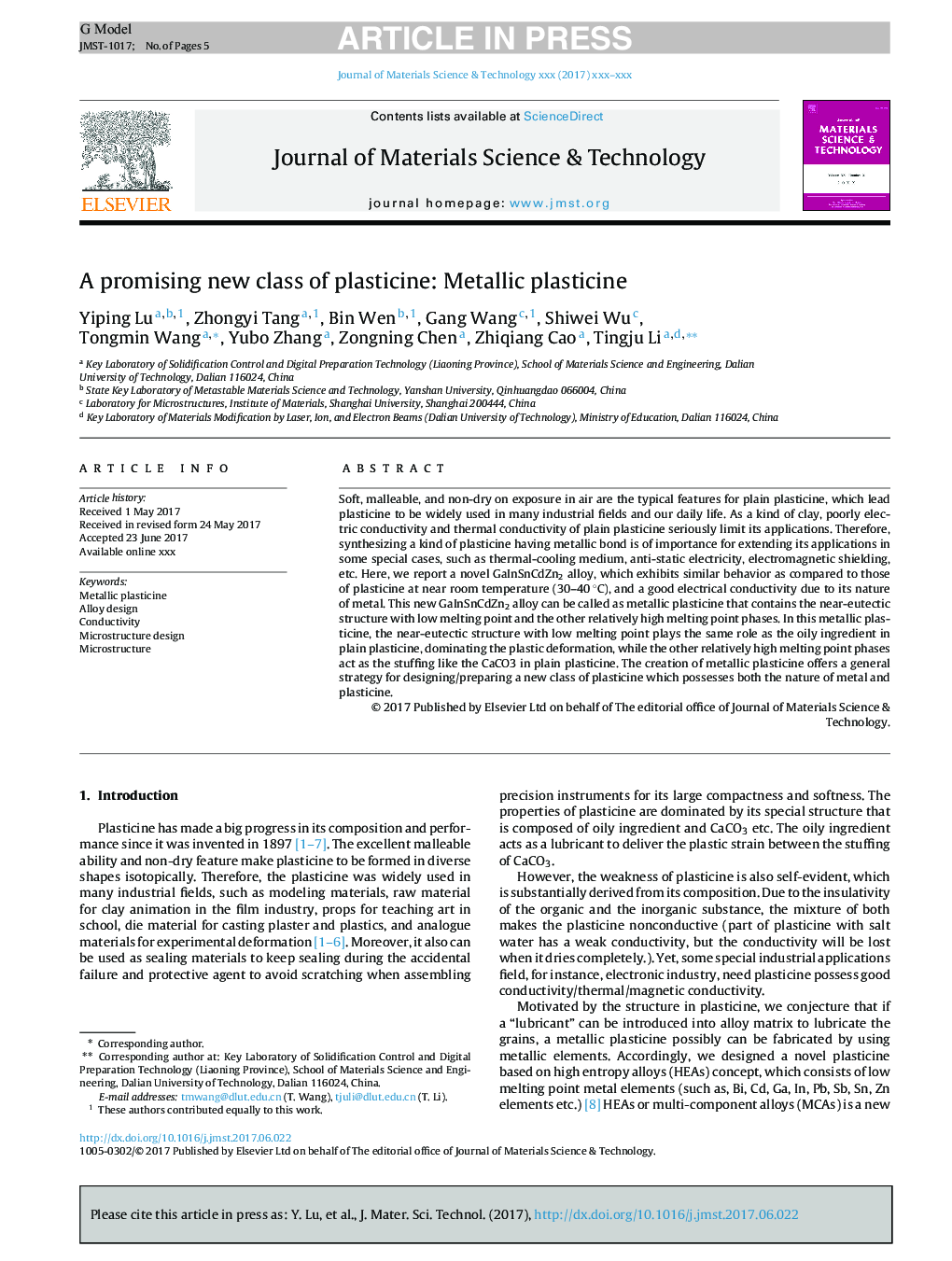 A promising new class of plasticine: Metallic plasticine