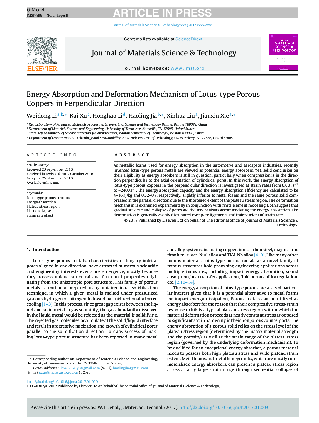 Energy Absorption and Deformation Mechanism of Lotus-type Porous Coppers in Perpendicular Direction