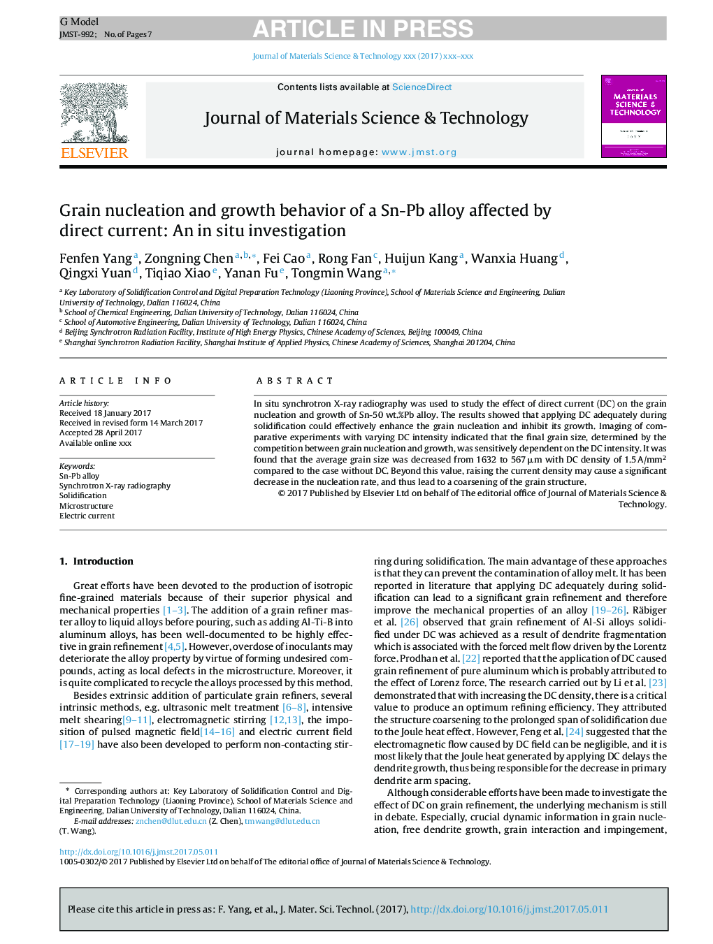 Grain nucleation and growth behavior of a Sn-Pb alloy affected by direct current: An in situ investigation