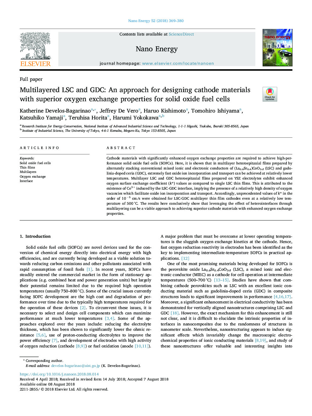 Multilayered LSC and GDC: An approach for designing cathode materials with superior oxygen exchange properties for solid oxide fuel cells