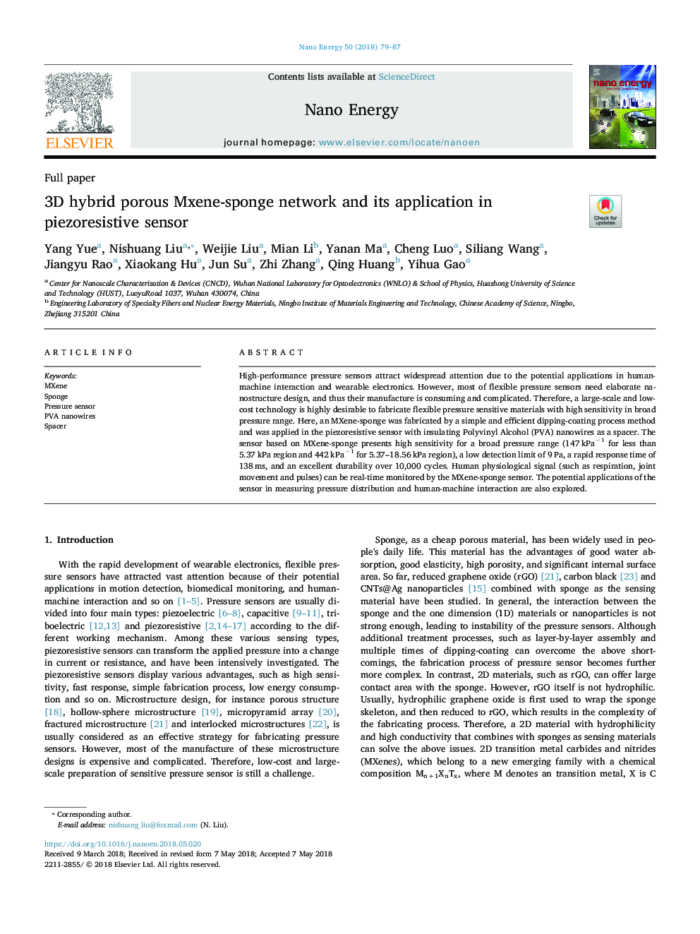 3D hybrid porous Mxene-sponge network and its application in piezoresistive sensor