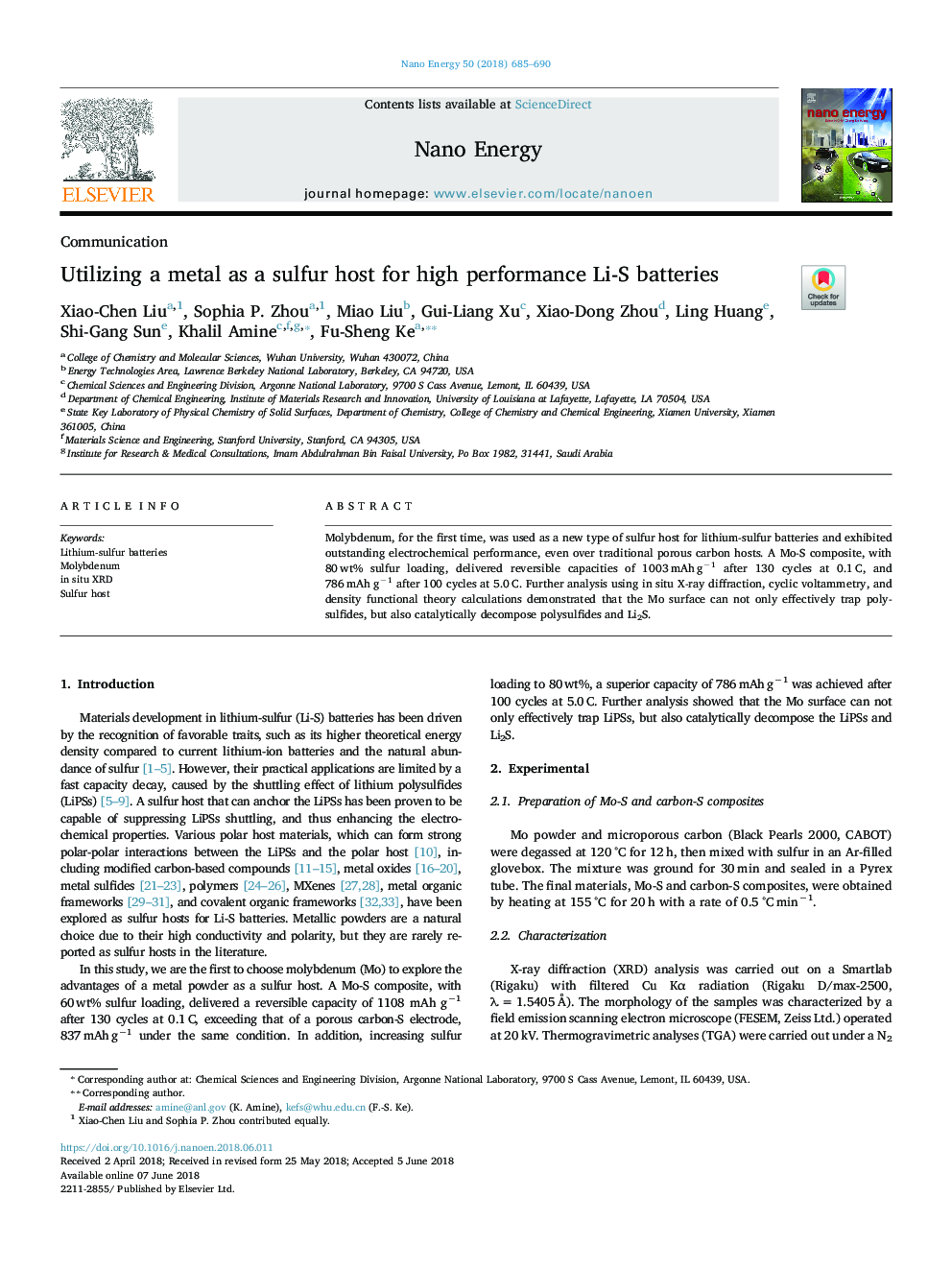 Utilizing a metal as a sulfur host for high performance Li-S batteries