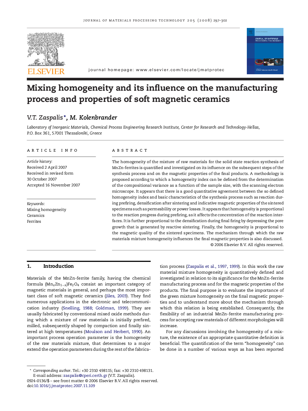 Mixing homogeneity and its influence on the manufacturing process and properties of soft magnetic ceramics