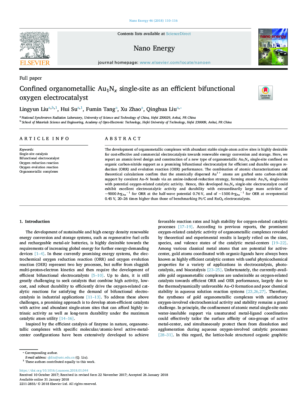 Confined organometallic Au1Nx single-site as an efficient bifunctional oxygen electrocatalyst